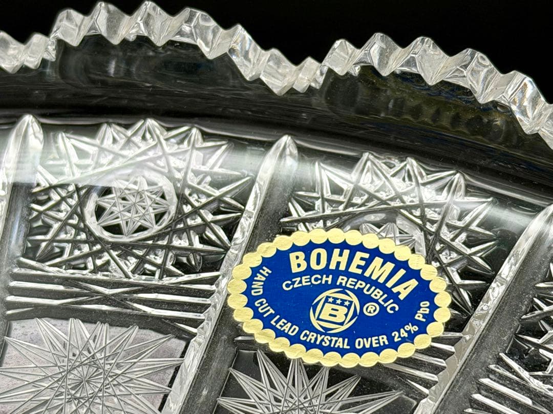 【未使用】ボヘミアクリスタル 大型コンポート 35cm チェコ製 飾り皿