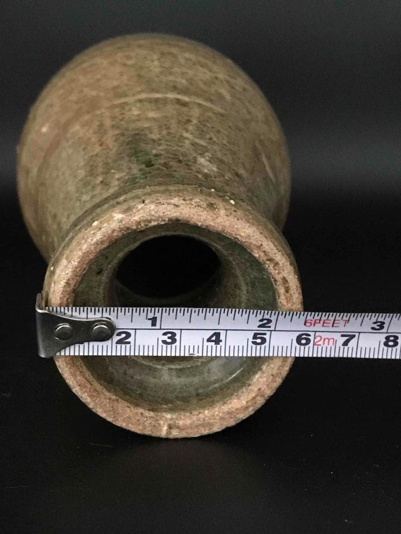 漢時代　緑釉蓋付き瓶　酒器（E-4）