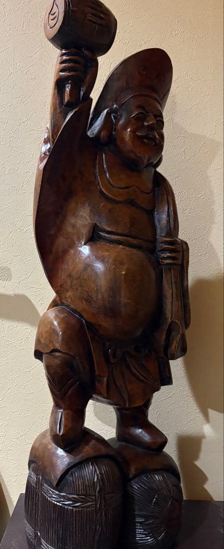 大型　大黒天様 大黒様 木彫り 彫刻 仏像 約92cm 七福神 縁起物　20万也