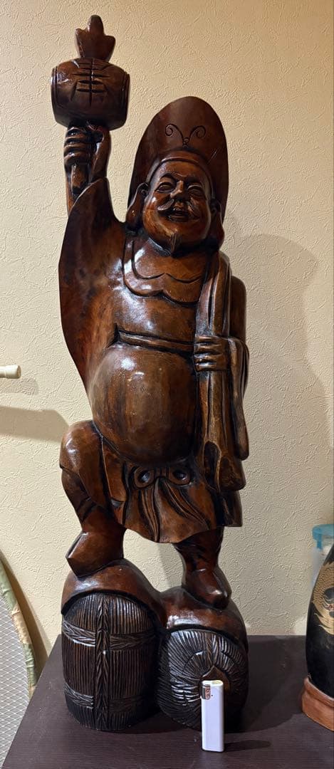 大型　大黒天様 大黒様 木彫り 彫刻 仏像 約92cm 七福神 縁起物　20万也