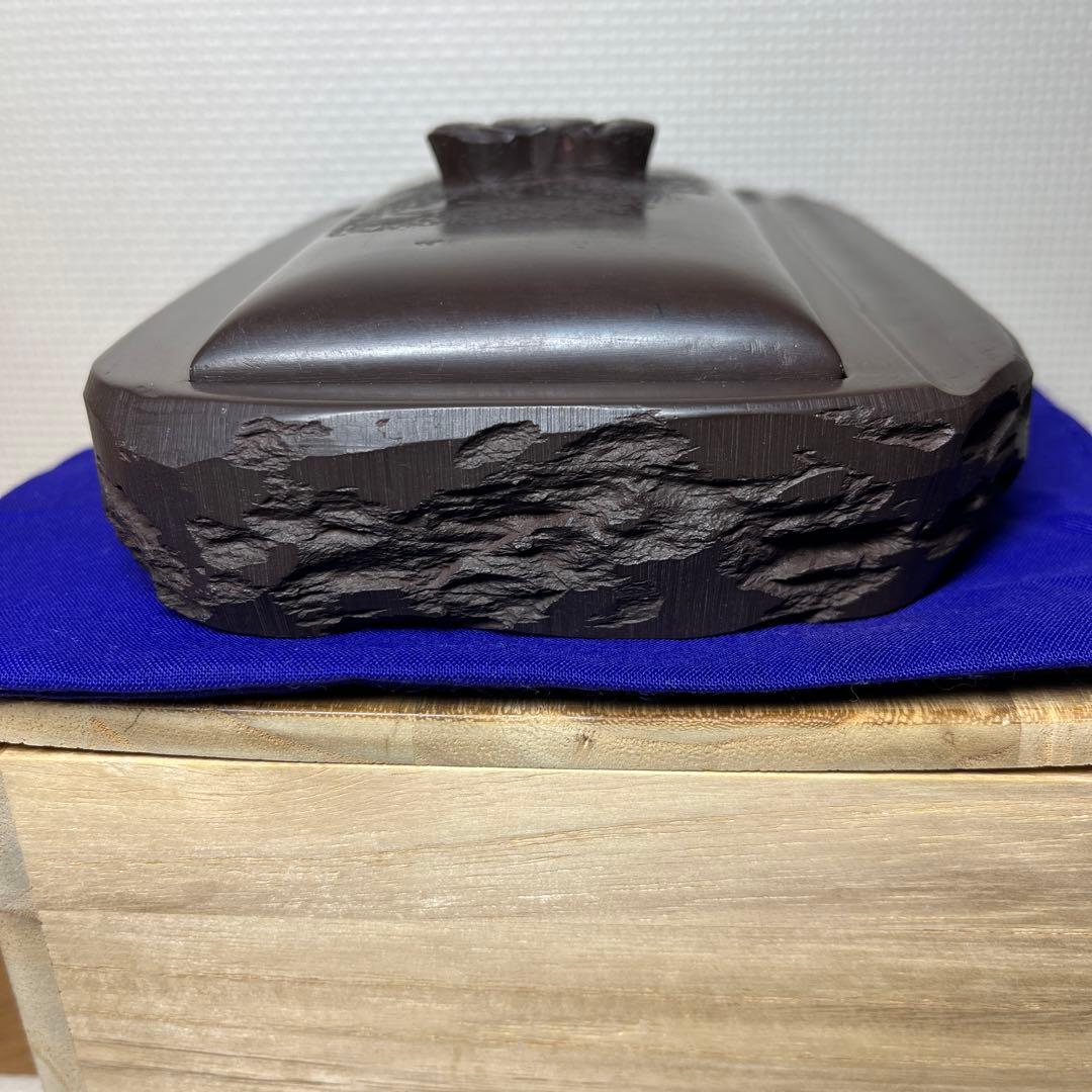 ⭕️赤間硯　石蓋付硯　長久松彫刻　大型硯　赤間硯　くすのき製硯　下井百合昭　昭竜山