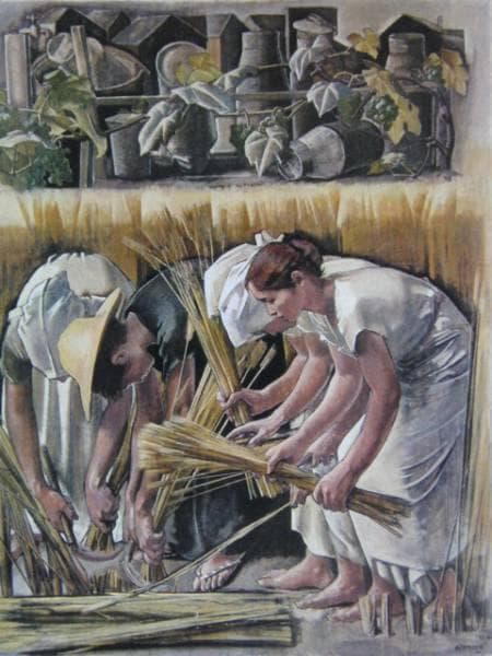 小磯良平、【麦刈り】、希少な限定額装用画集画、新品高級額 額装付