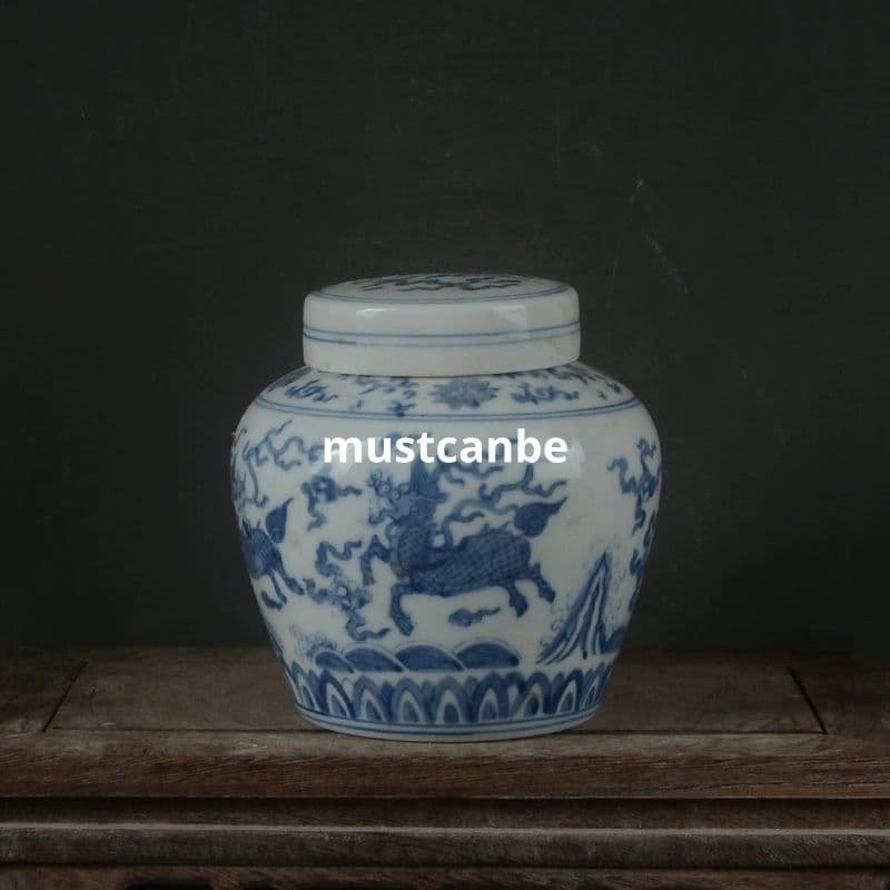 青麒麟紋天字壺 景徳鎮 陶磁器 装飾品 現代工芸品 美術品 置物