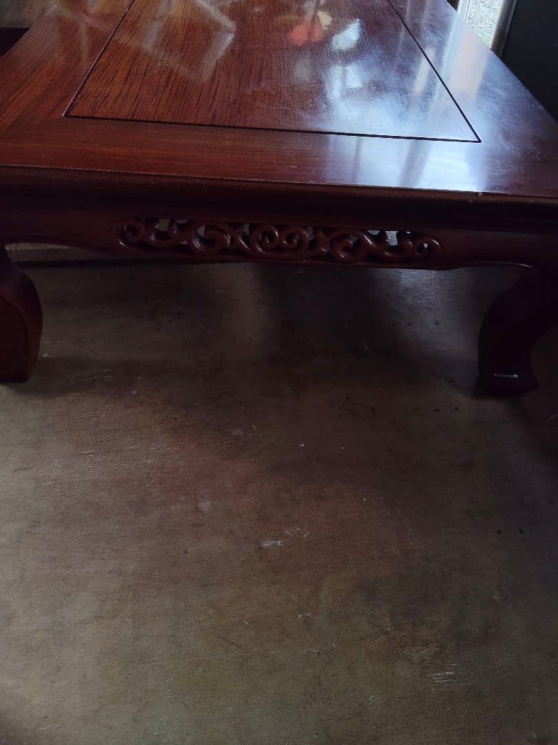 木製彫刻入り長方形座卓