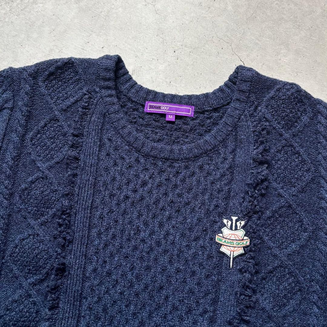BEAMS GOLF ビームスゴルフ ウール混 クルーネックニットセーター ロゴ