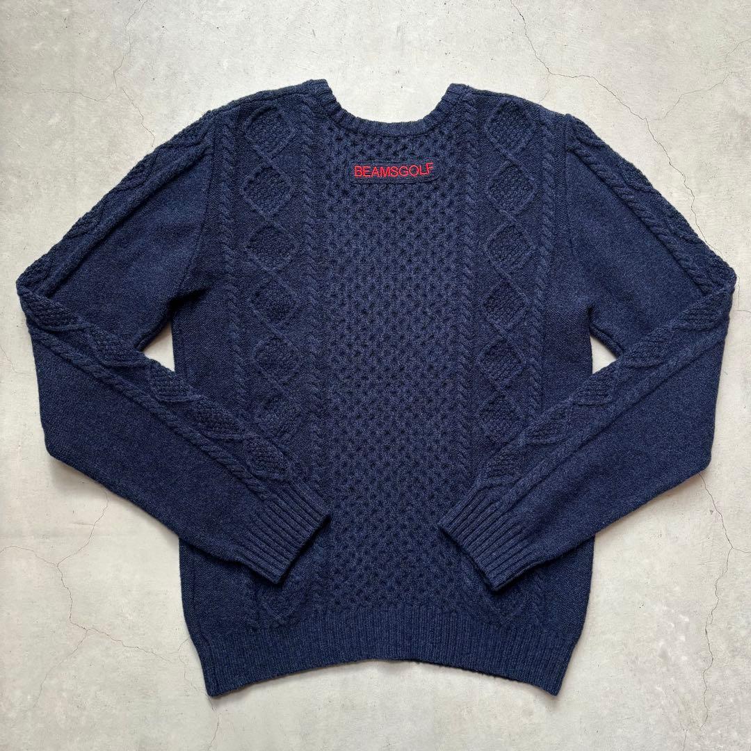 BEAMS GOLF ビームスゴルフ ウール混 クルーネックニットセーター ロゴ