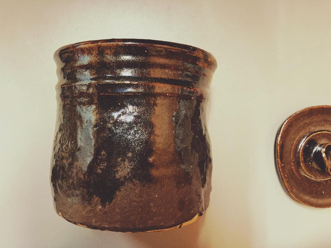 【値下げ】 奥磯太覚 鉄釉 美濃焼 水差 替蓋付 【真作保証】