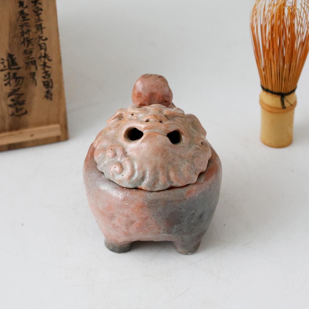 希少 古府焼 獅子香炉 北村光月 大正3年 箱書あり 越中富山 郷土玩具 時代物