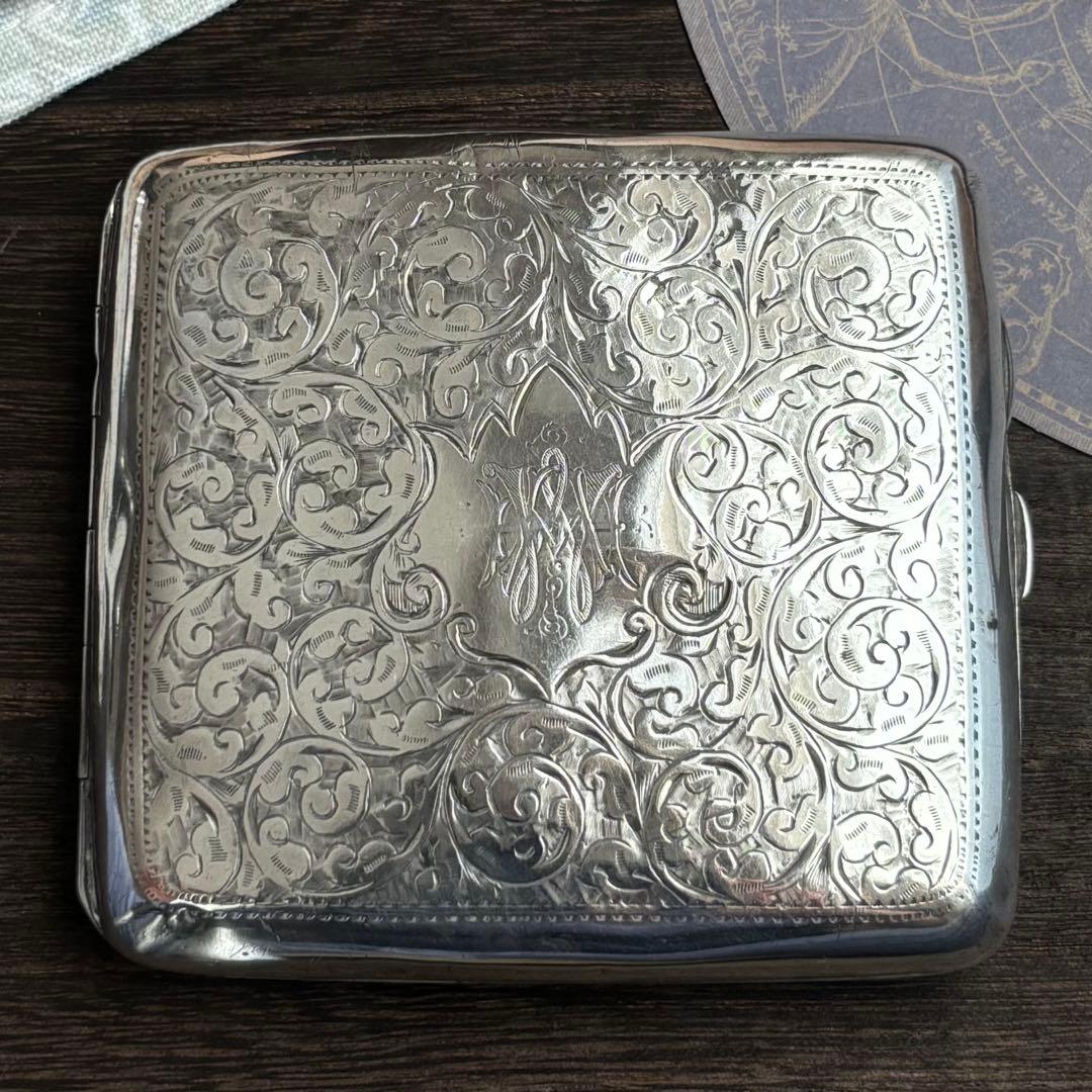 希少 純銀 英国 アンティーク シガレットケース 1902年 バーミンガム