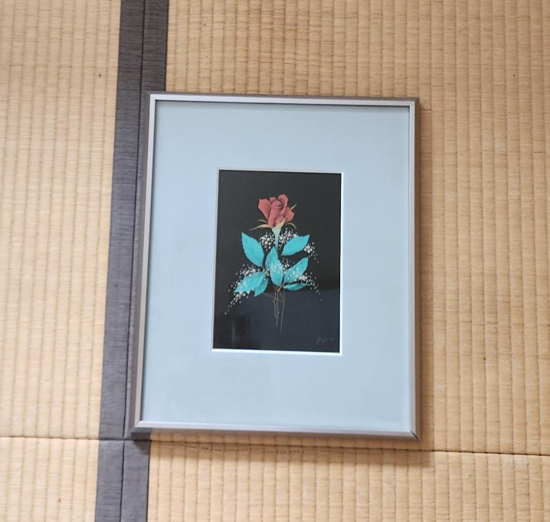 【輪島塗 沈金】友田裕次「バラ」額装作品／漆芸 アートフレーム 沈金師 輪島塗