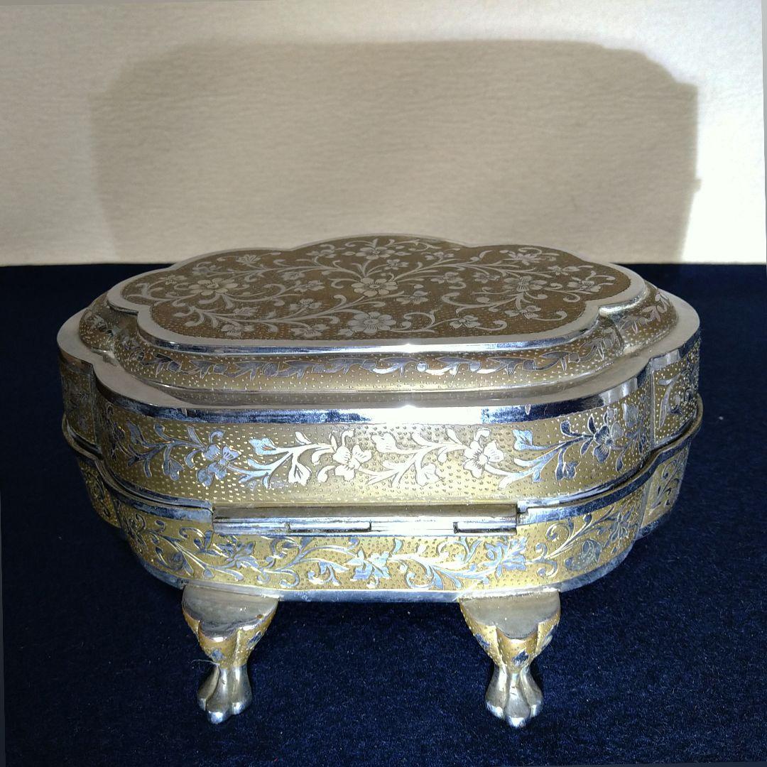 ふくちゃんA967 インド銀製品 彫金 オルゴール稼働 宝石箱 小物入れ