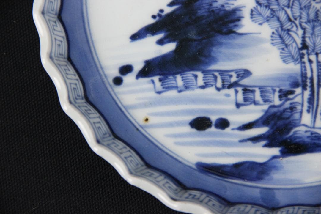 古伊万里 染付 山水図 五枚組 小皿 菓子皿 風景絵 江戸～明治期 Eo21-6