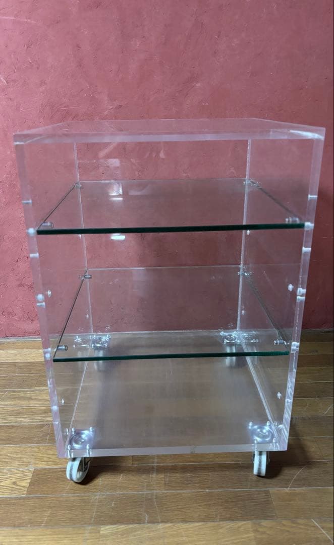 アクリル製　キャスター付き　ショーケース 棚　ガラス棚板2枚付き