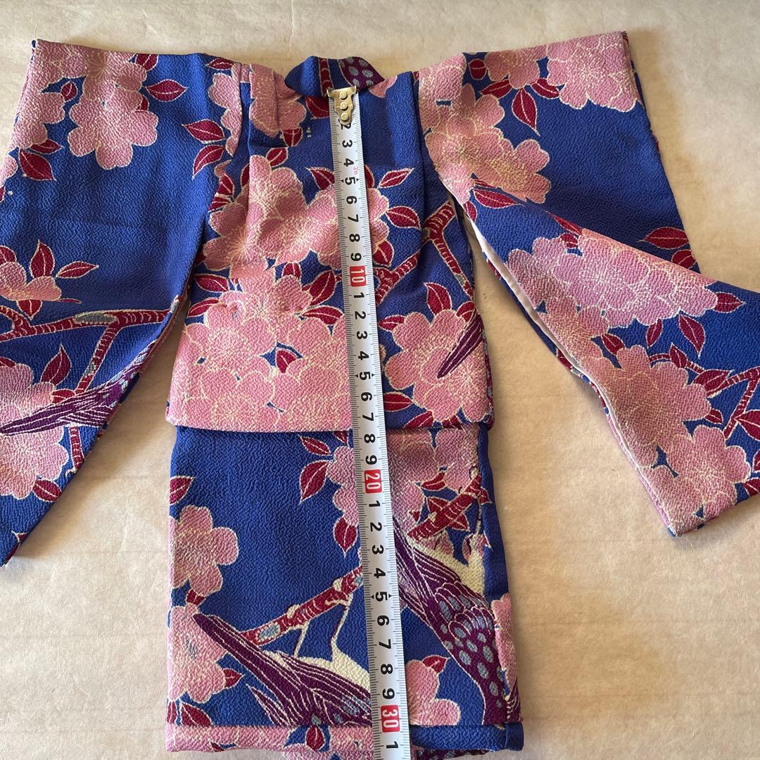 古布　一越ちりめん　桜の木　鳥　人形の着物　10号　120707