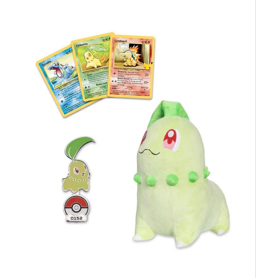 【海外ポケモンセンター限定品】チコリータ ぬいぐるみ　ピンズ　プロモカードパック