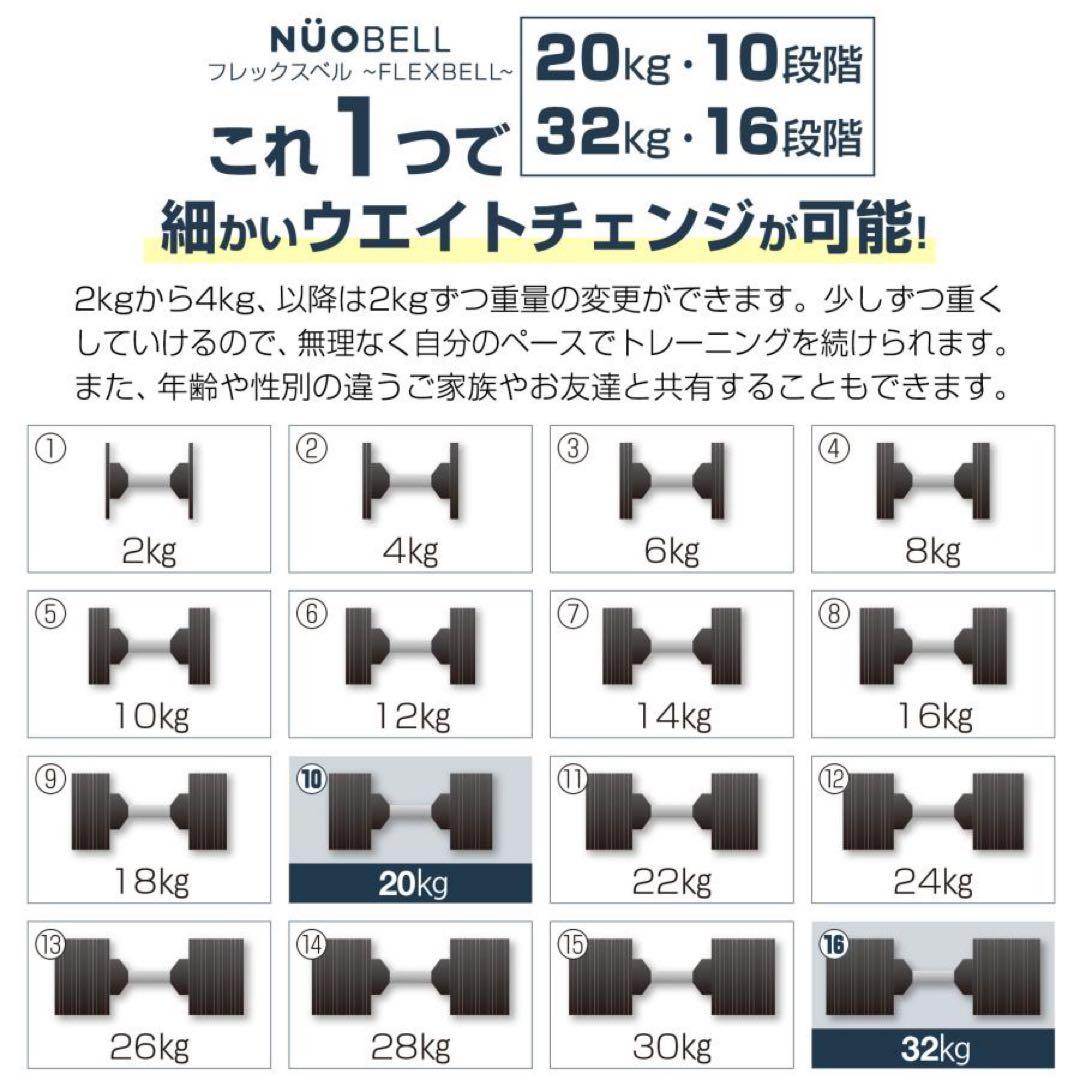 【新品】flexbell NUOBELL 32kg×2 ブラック 可変式ダンベル