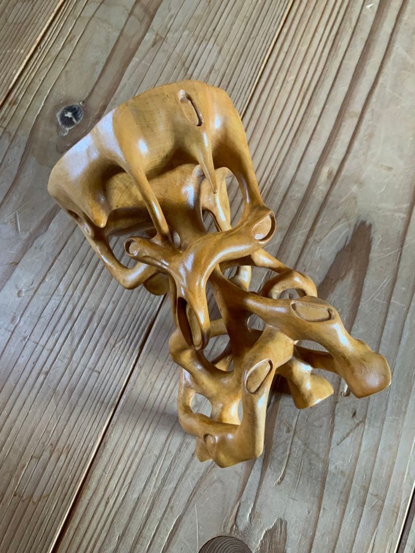 黄楊花台　天然彫り　木彫花台　盆栽花台　根木台