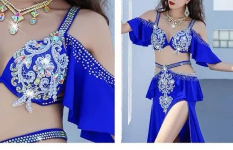 ベリーダンス ロイアルブルー オリエンタル衣装 ＆レッスン着＆ピアス