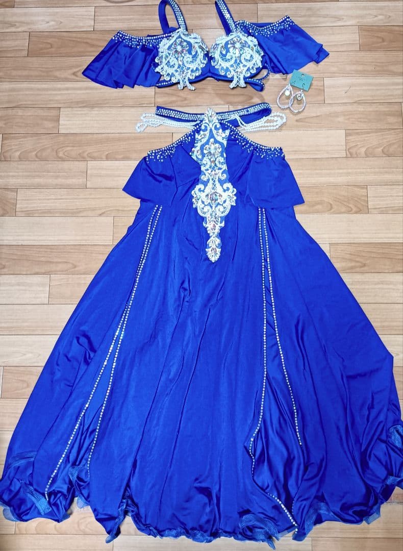 ベリーダンス ロイアルブルー オリエンタル衣装 ＆レッスン着＆ピアス