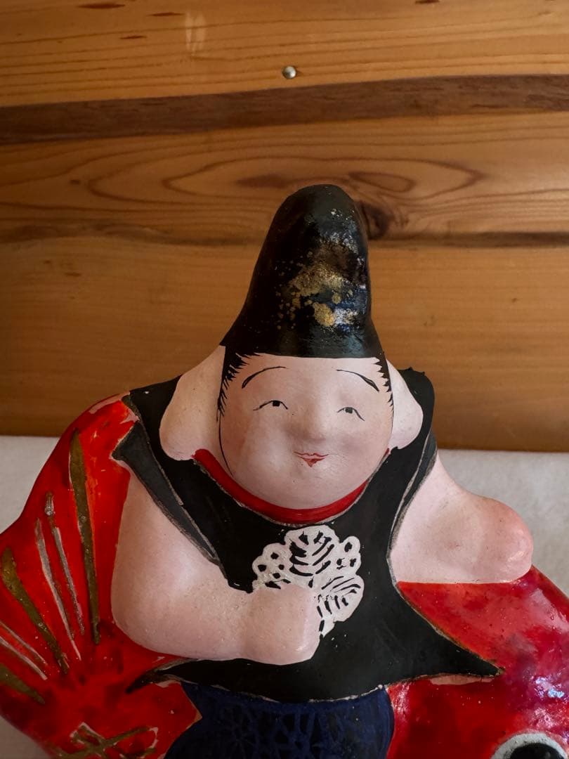 希少 中野土人形 奈良久雄 『鯛乗り恵比寿』郷土玩具 民藝 長野県