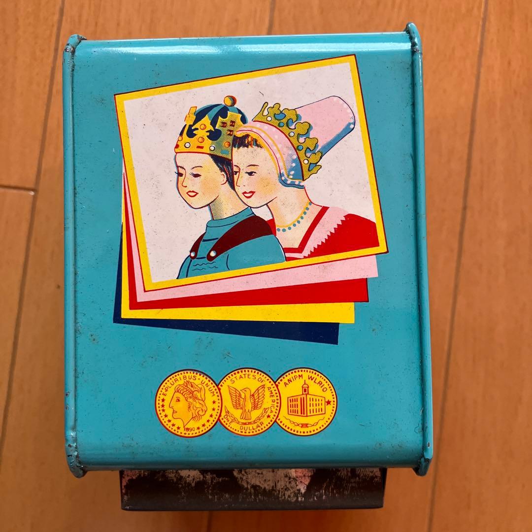 当時物ブリキ貯金箱 ダイヤル式 青