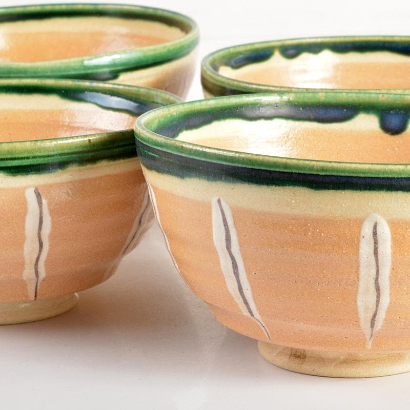 茶道具　桃山窯　林英二造　赤織部　数茶碗　９客　共箱　V　6116C