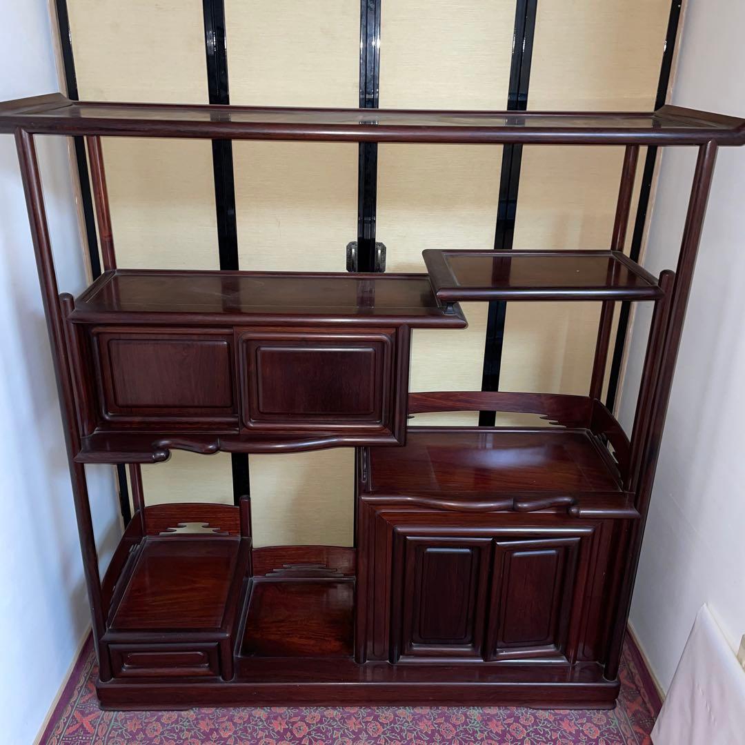 飾り棚　違い棚　茶棚　煎茶棚　茶箪笥　収納棚　唐木　黒檀？　紫檀？　無垢　家具
