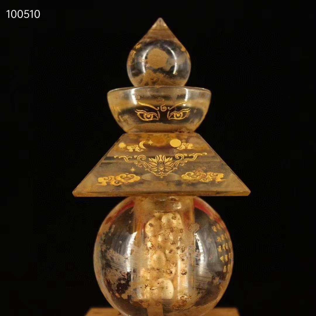 中国古美術·古水晶彫・描金・般若心経・舍利塔・金剛舍利子附・極細工