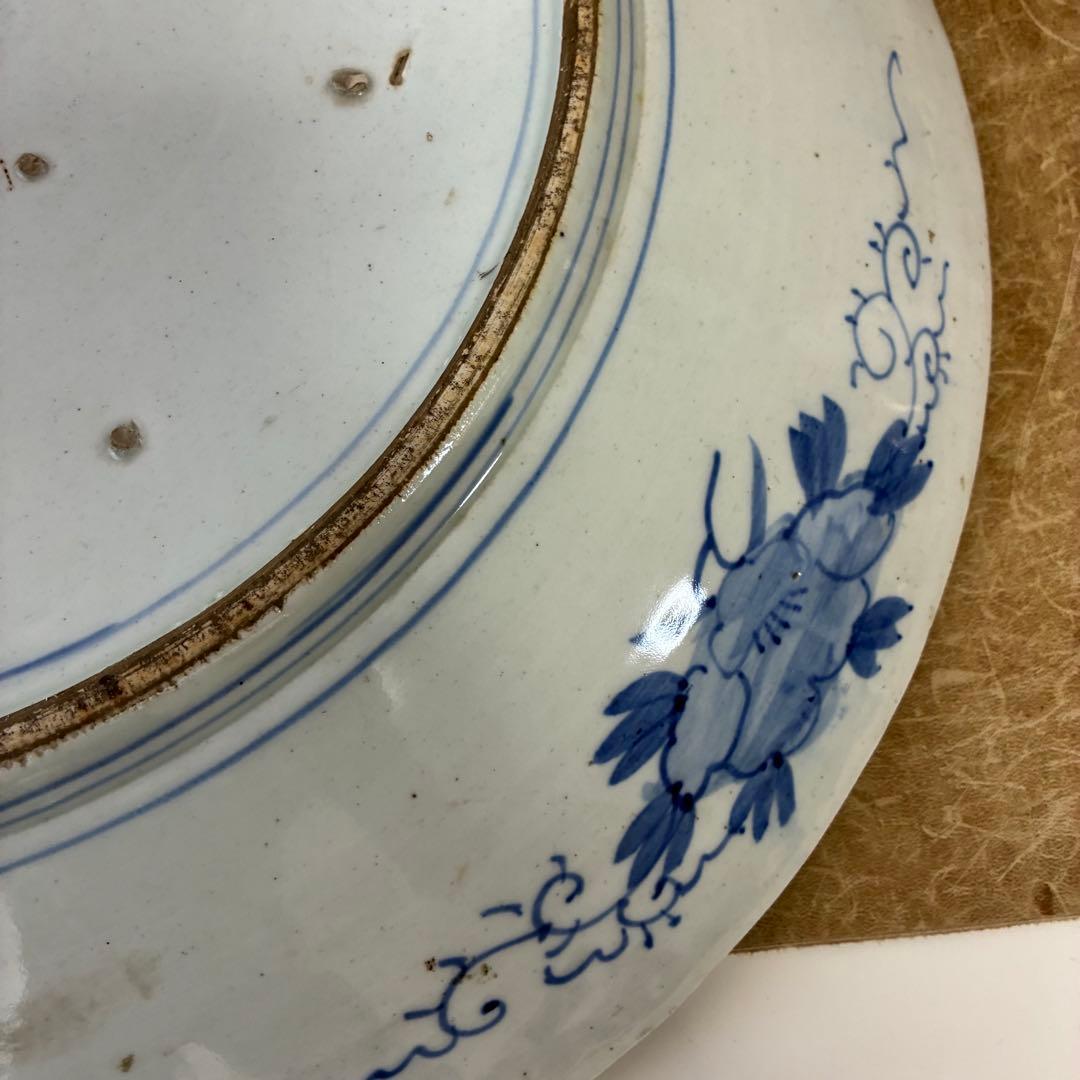 染付大皿　花鳥文様　約54cm（一尺8寸）　藍青色　磁器皿　時代物