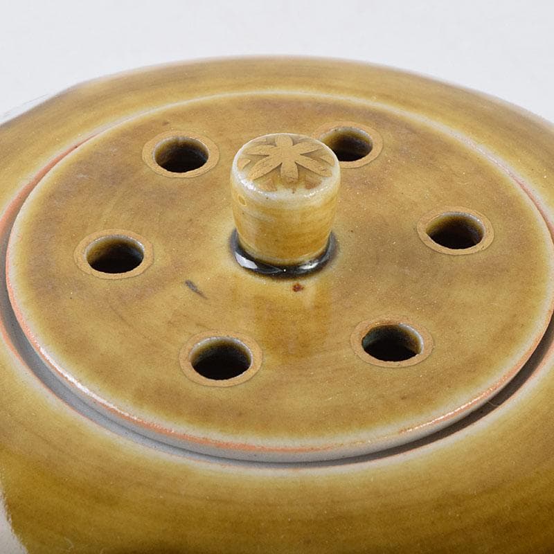 九谷焼　秋塘陶園　中村翠恒作　色絵　丸花文　透かし蓋　香炉　共箱　C　R9250