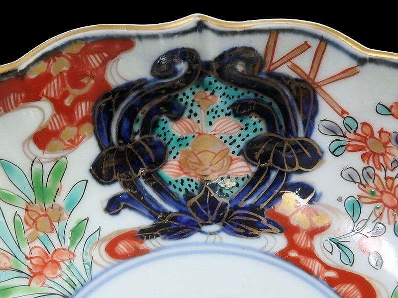 古伊万里　金襴手　兎に花の図　膾皿　２客　B338AS-CVa