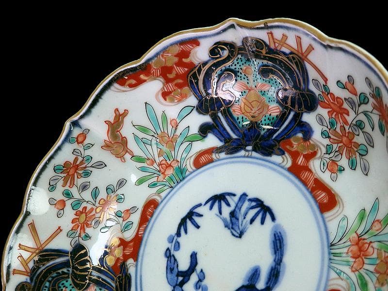 古伊万里　金襴手　兎に花の図　膾皿　２客　B338AS-CVa