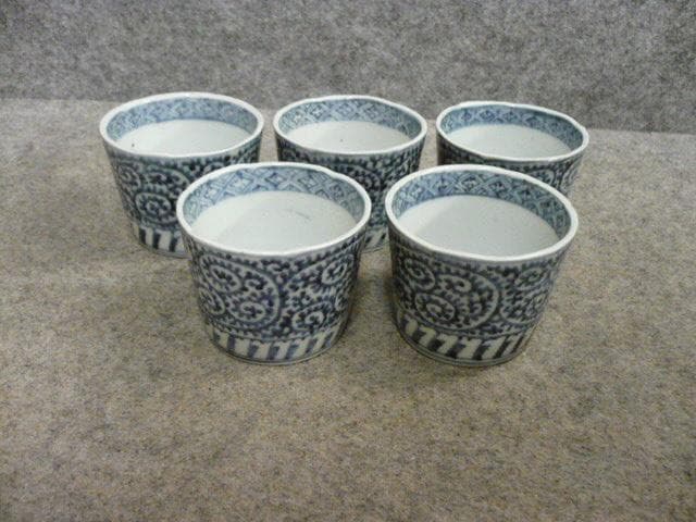 伊万里焼染付たこ唐草図蕎麦猪口 5個 [B31559]