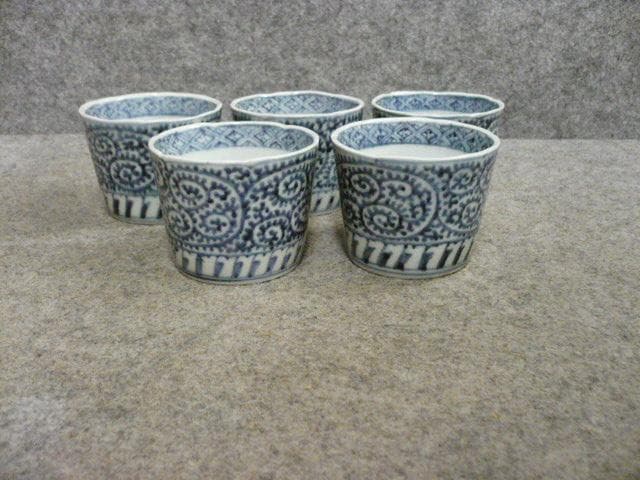 伊万里焼染付たこ唐草図蕎麦猪口 5個 [B31559]