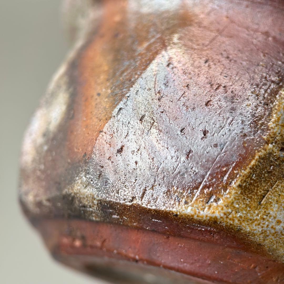 B柴岡信義 備前市無形文化財 備前焼 窯変 共箱 共布 栞 面取 宝瓶 茶器