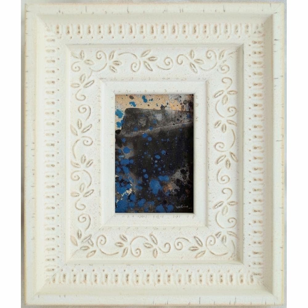 内野隆文　夜の街　絵画　抽象画　段ボールにアクリル絵具　現代アート　額縁　真作