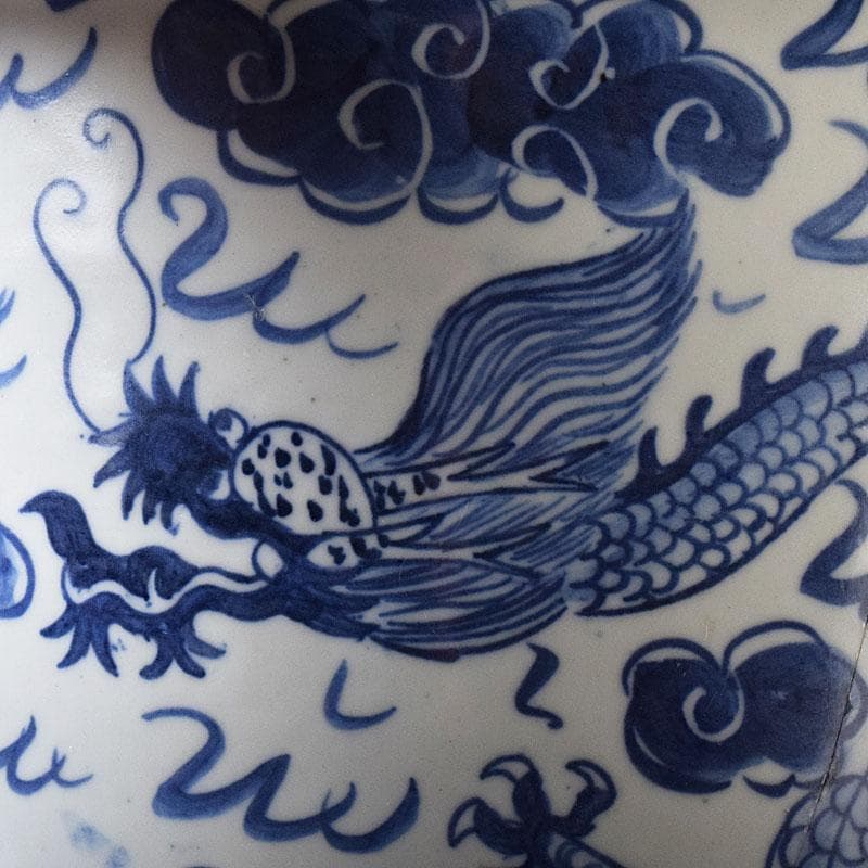 中国　青花　雲龍文鉢　植木鉢　盆栽鉢　N　7768C