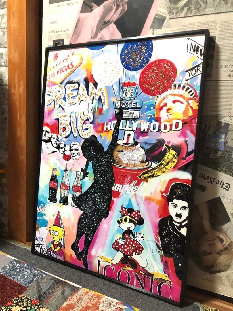 新品未使用 特大レジンアート　水晶レジンパネルアート　バンクシー水晶レジンアート