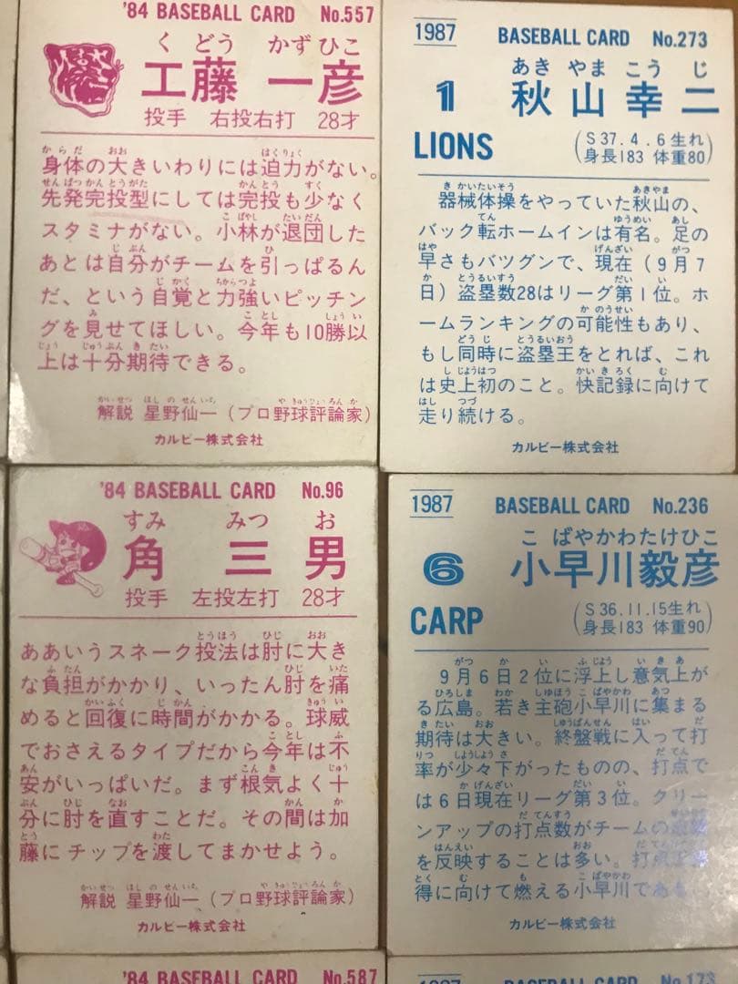【昭和レトロ】プロ野球チップスカード84、86、87、88計23枚