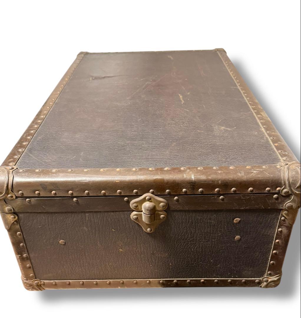 #アンティーク トランクケース 木製 革風素材 ヴィンテージ収納箱