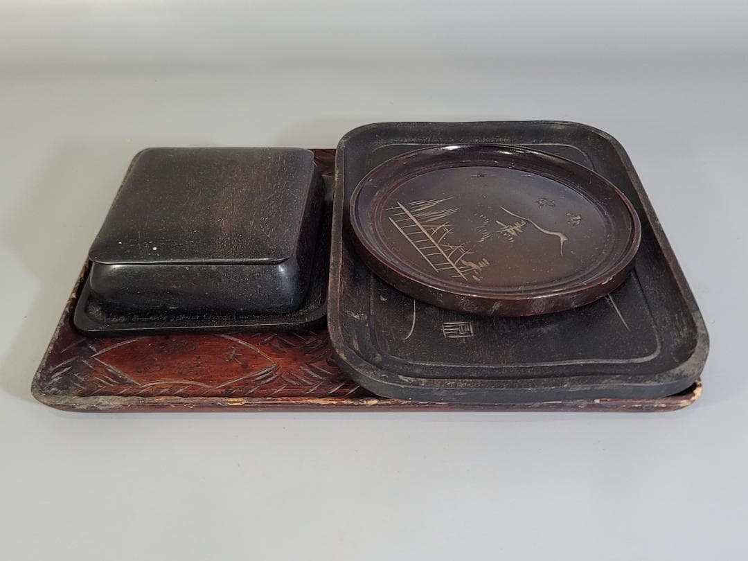 紫檀 唐木 盆 蓋物 煎茶盆 円盆まとめて