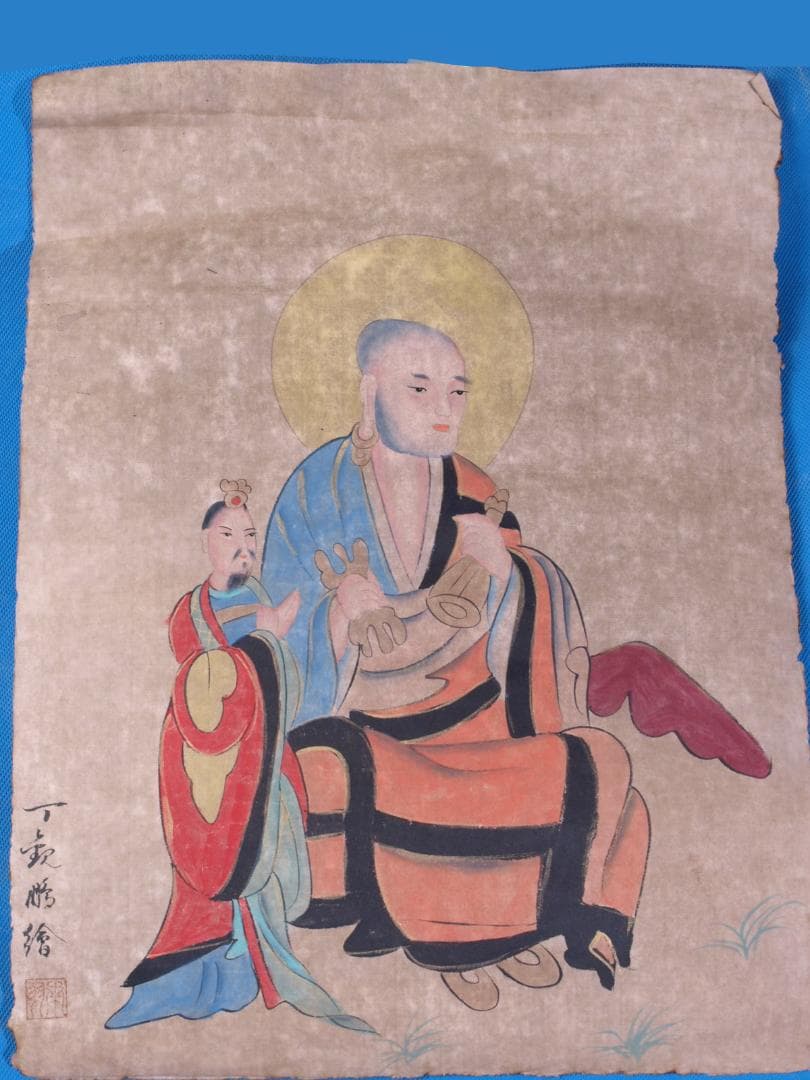 古民家整理品　中国清時代掛け軸　肉筆水彩絵　骨董品　唐物 R1700 C6-3