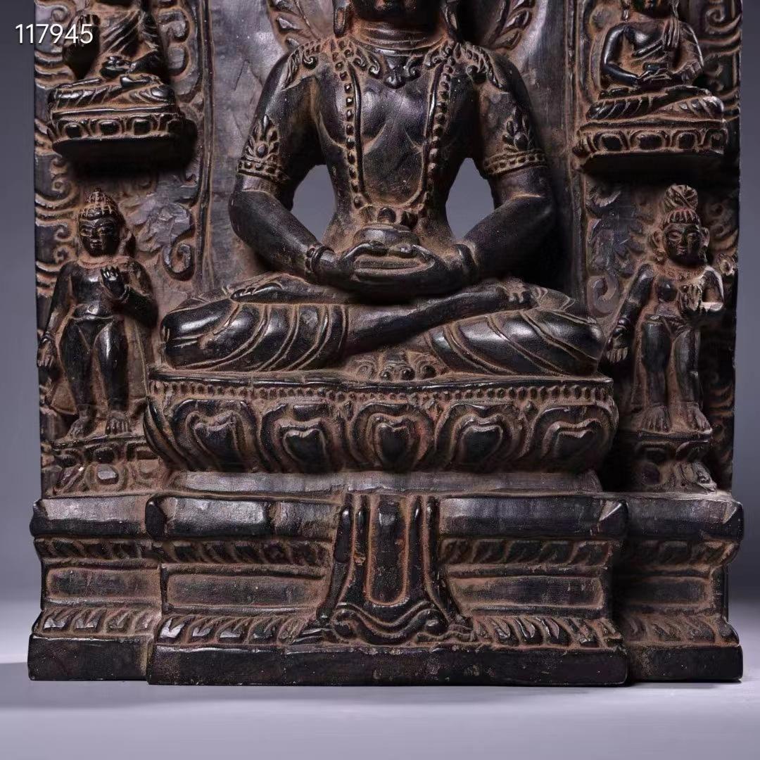 中国古美術·珍品旧蔵チベット収老純手作り高浮彫刻青石蔵伝長寿仏仏像一尊·供養仏像