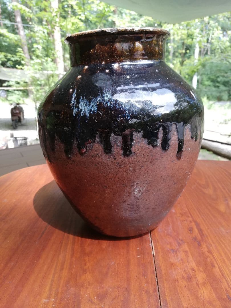 年代物、備前焼?黒釉薬壺