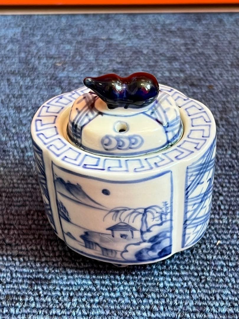 1001 中国　骨董　道八　染付　瓢箪香炉　時代物