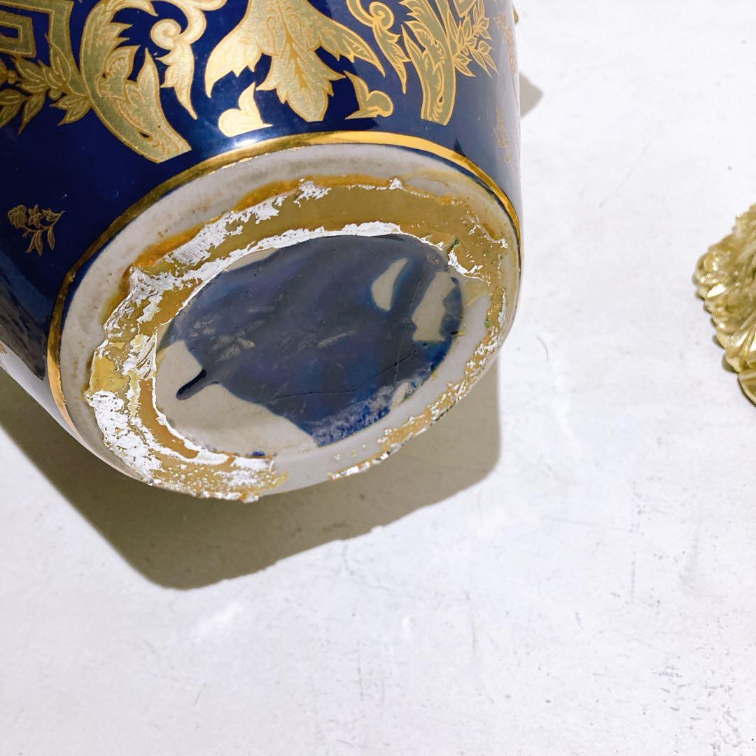 ヴィクトリアン調 花瓶 ロイヤルブルー 壺 ロココ調 インテリア ヴィーナス