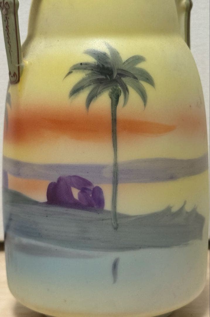 【極希少】オールドノリタケ ヤシの木風景文 両耳花瓶 M-NIPPON印 盛上げ