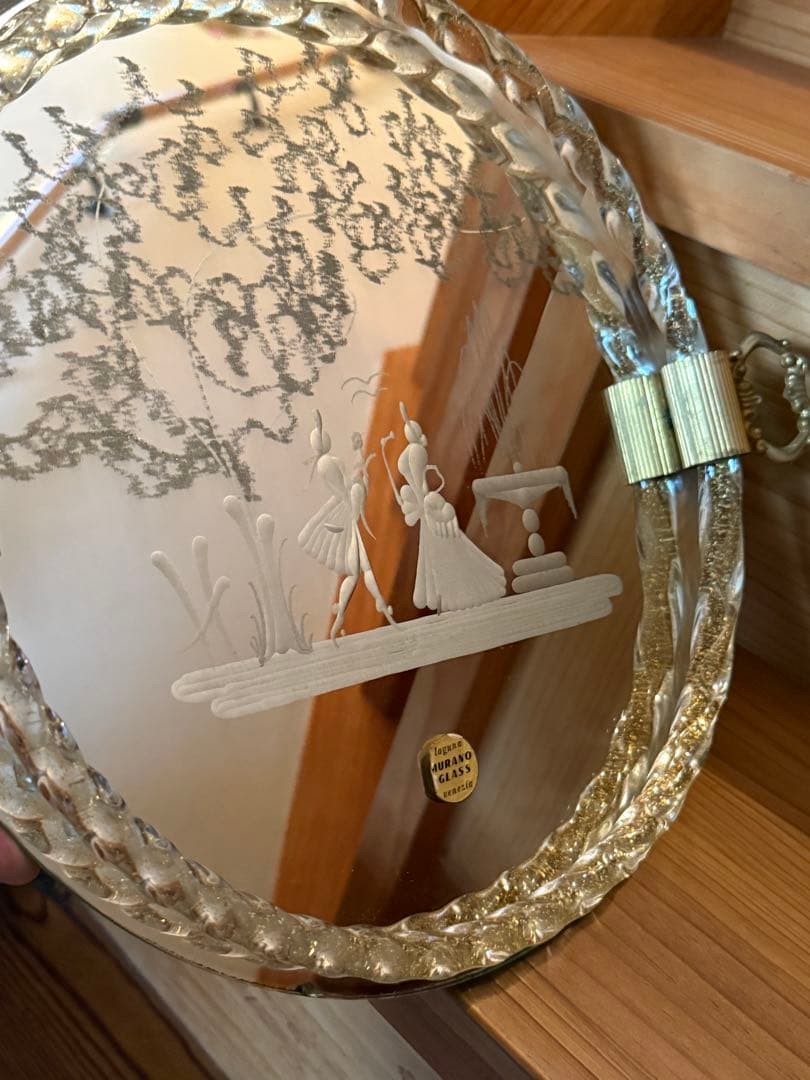 イタリア製 ベネチアンガラス ミラー　ムラーノガラス　金彩　ビンテージ