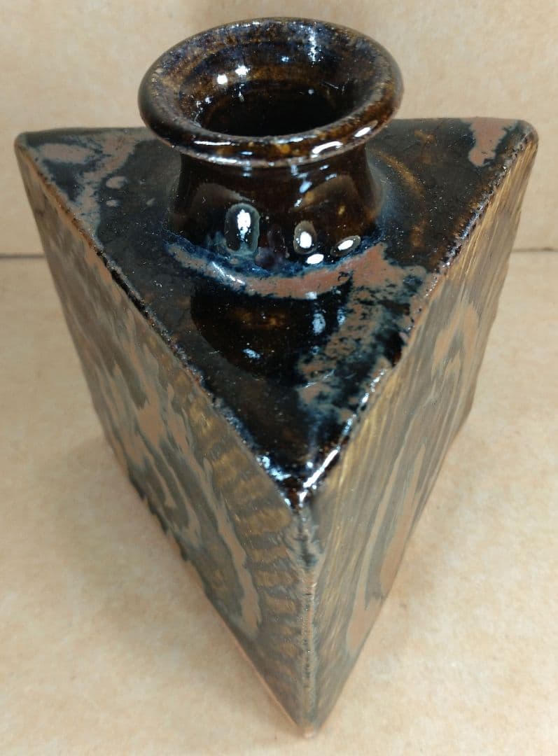 フランスラフ【本物保証】島岡達三 象嵌三角壷 共箱 人間国宝:民芸陶器