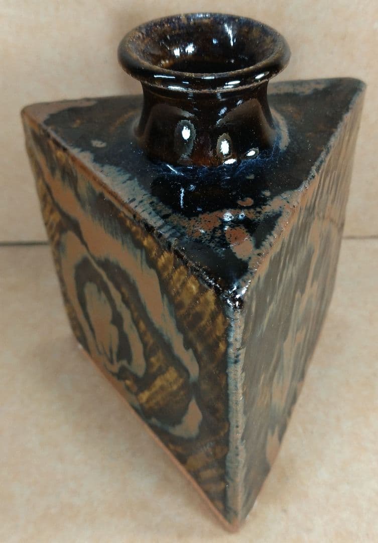 フランスラフ【本物保証】島岡達三 象嵌三角壷 共箱 人間国宝:民芸陶器